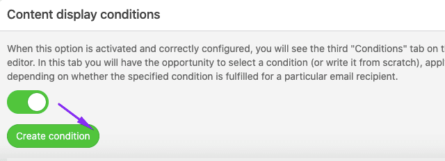Content Display Conditions Section