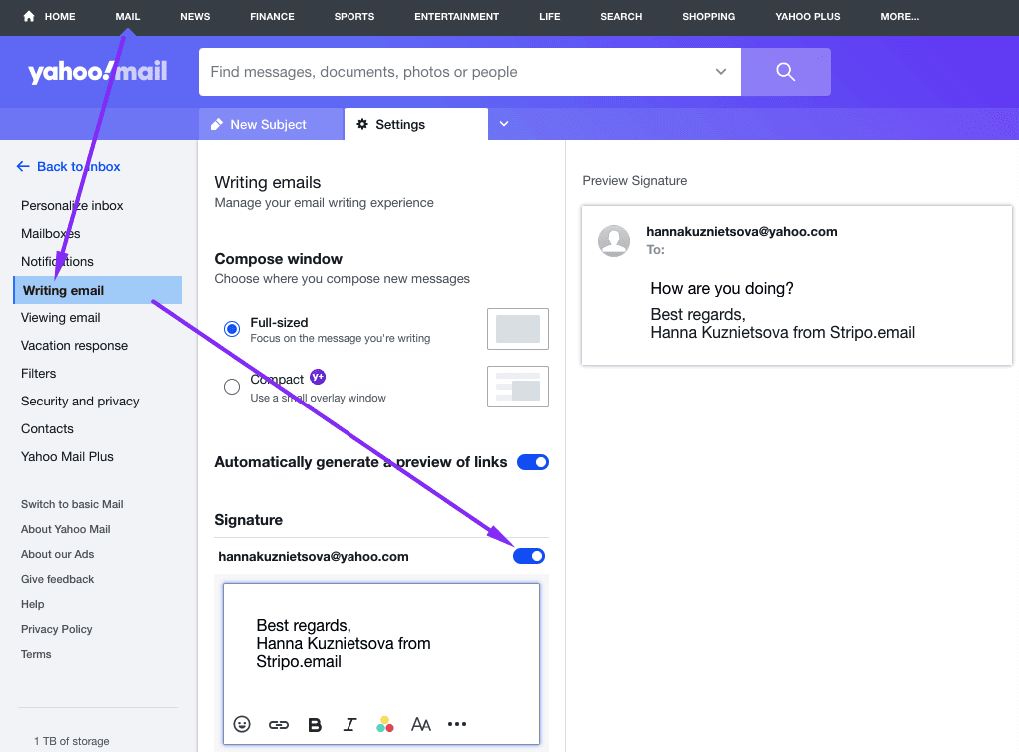 Erstellen Sie eine benutzerdefinierte Signatur für E-Mails in Yahoo