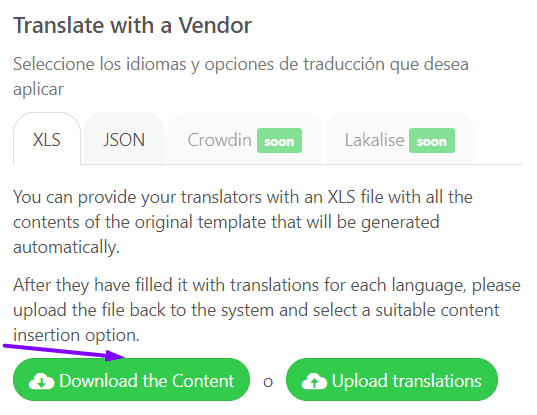Descarga de archivos para traducciones