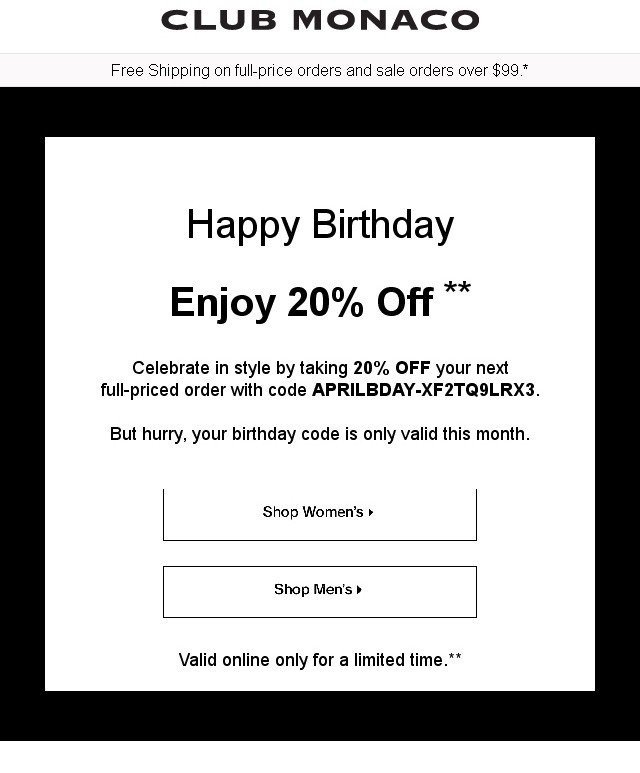 Discount in birthday email