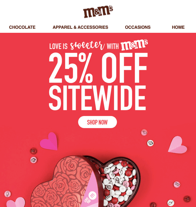 Rabatte auf süße Geschenke in der E-Mail-Kampagne zum Valentinstag