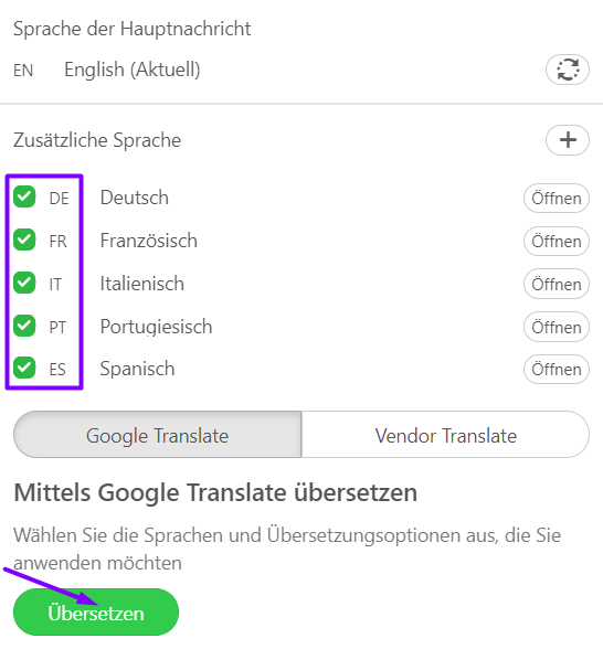 E-Mails gleichzeitig in alle Zielsprachen übersetzen