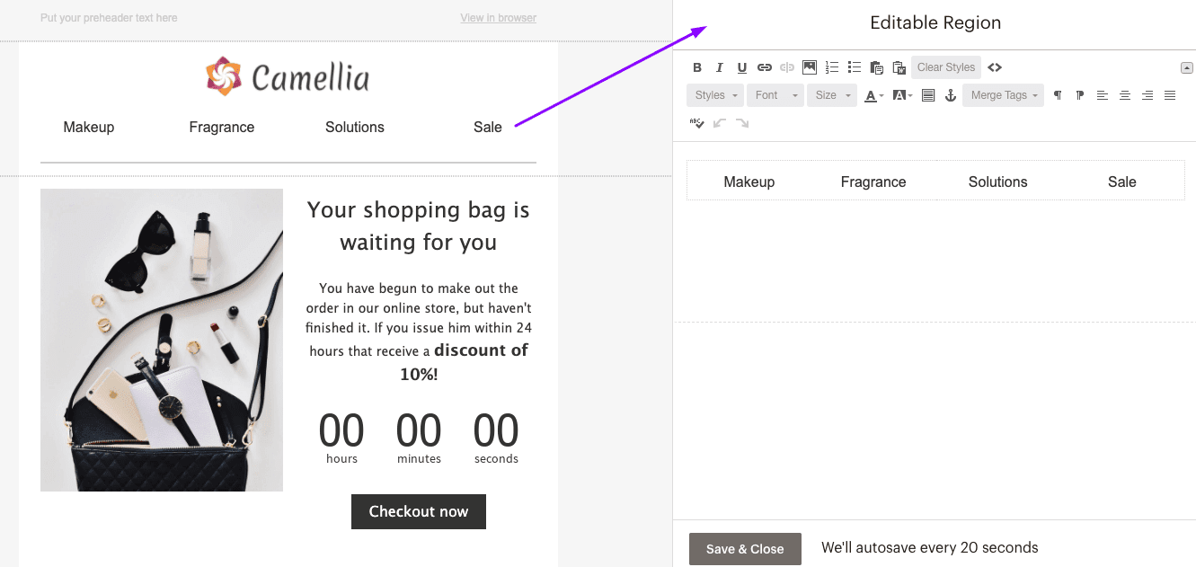 Modifica dei modelli di posta elettronica in Mailchimp_Editor WYSIWYG