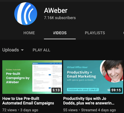 Email Marketing Channels on Youtube_AWeber