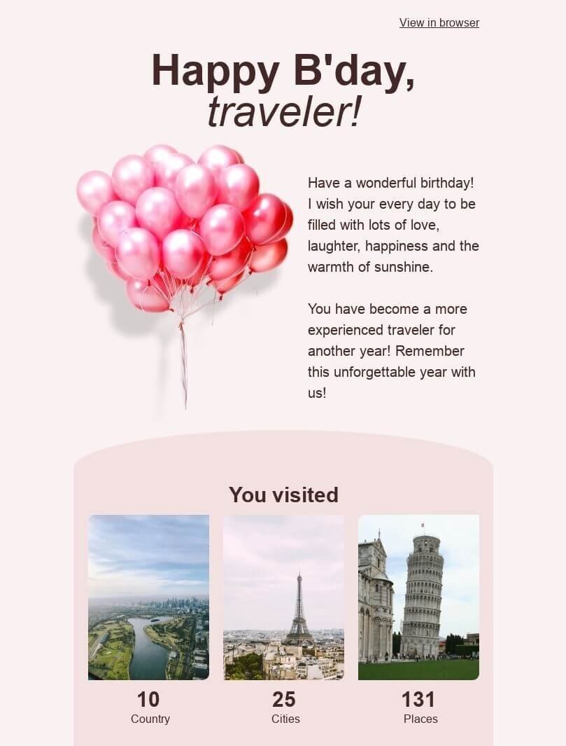 Example of a Milestone Email for the Tourism Business