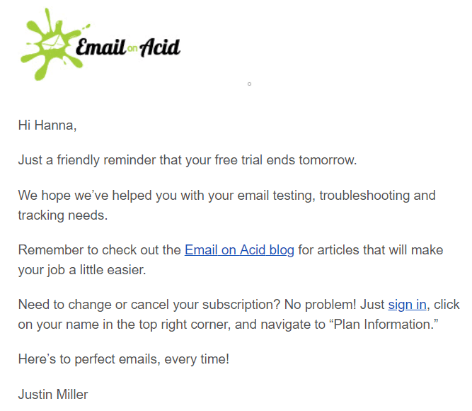 Email notification example by Email on Acid