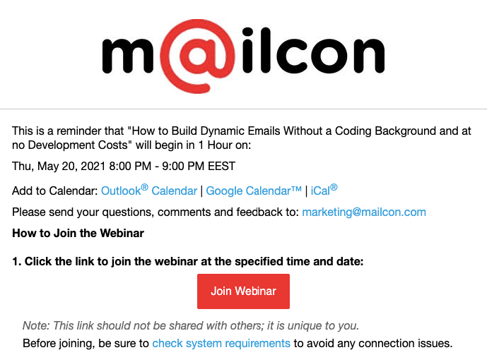 Email de lembrete de evento_Último lembrete para um webinar_Mailcon