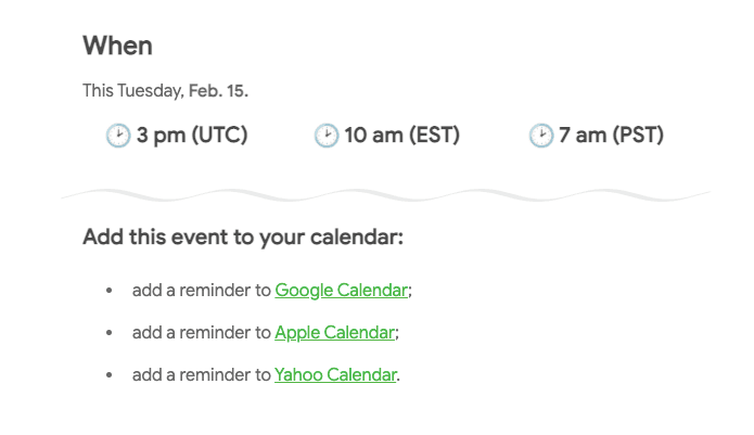 Lembrete de evento _ O link adicionar ao calendário