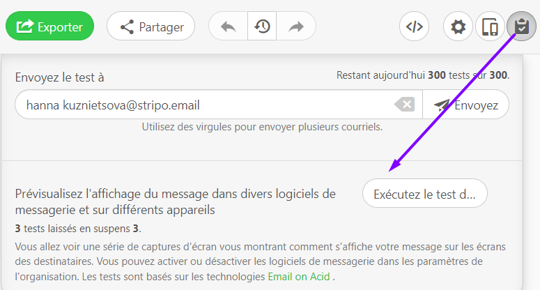 Exécution d'un test de capture d'écran_Exporter des e-mails vers Mailchimp