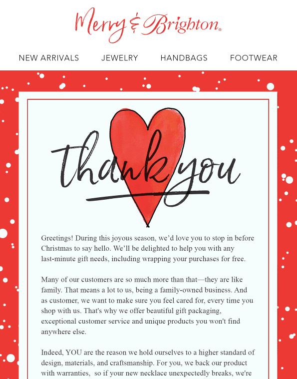 Example of how to ake customers feel appreciated in a Thank you note