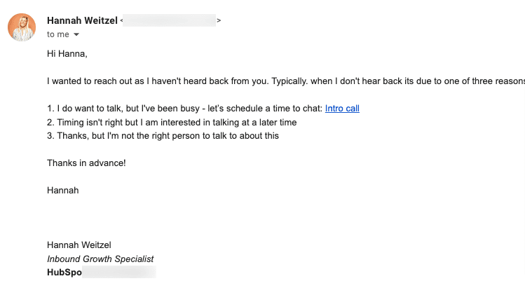 Follow-up email after no response