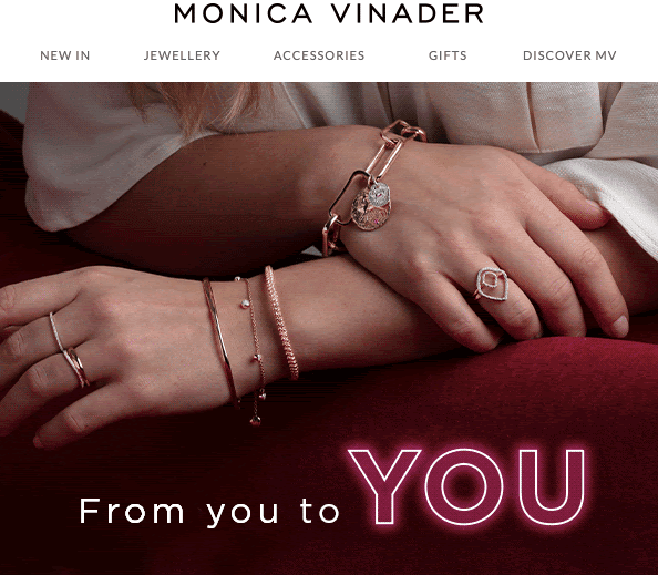 Geschenke von Ihnen für Sie _ Auffällige V-Day-Newsletter von Monica Vinader