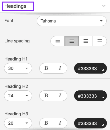 Headings Tab_Setting Fonts, Colors and Size