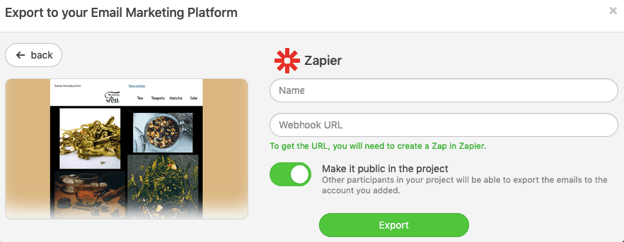 Integration with Zapier_Entering Zapier's Webhooks to Stripo