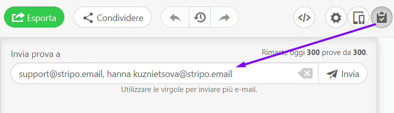 Invio di email di prova_Esporta in Mailchimp