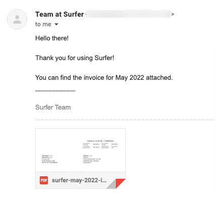 E-mail de facturation de Surfer