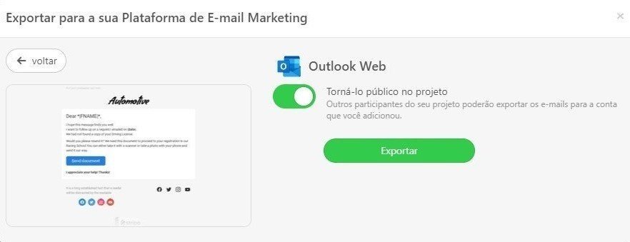 Exportar seu modelo de boletim informativo do Outlook