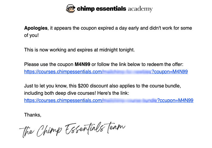 Marketing team apologized in the email