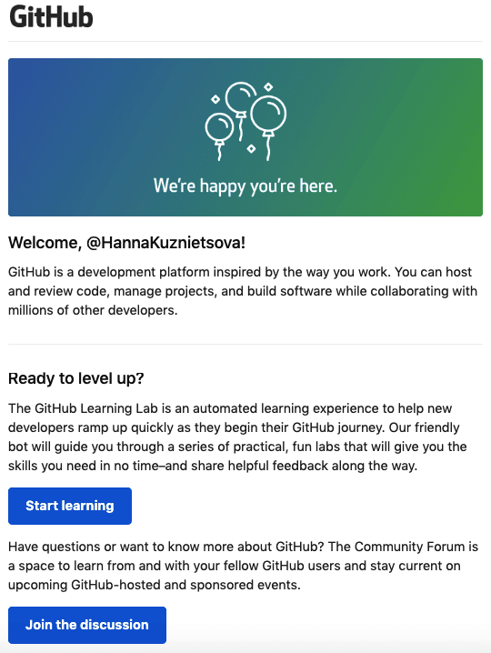 Onboarding Welcome Email Examples_GitHub