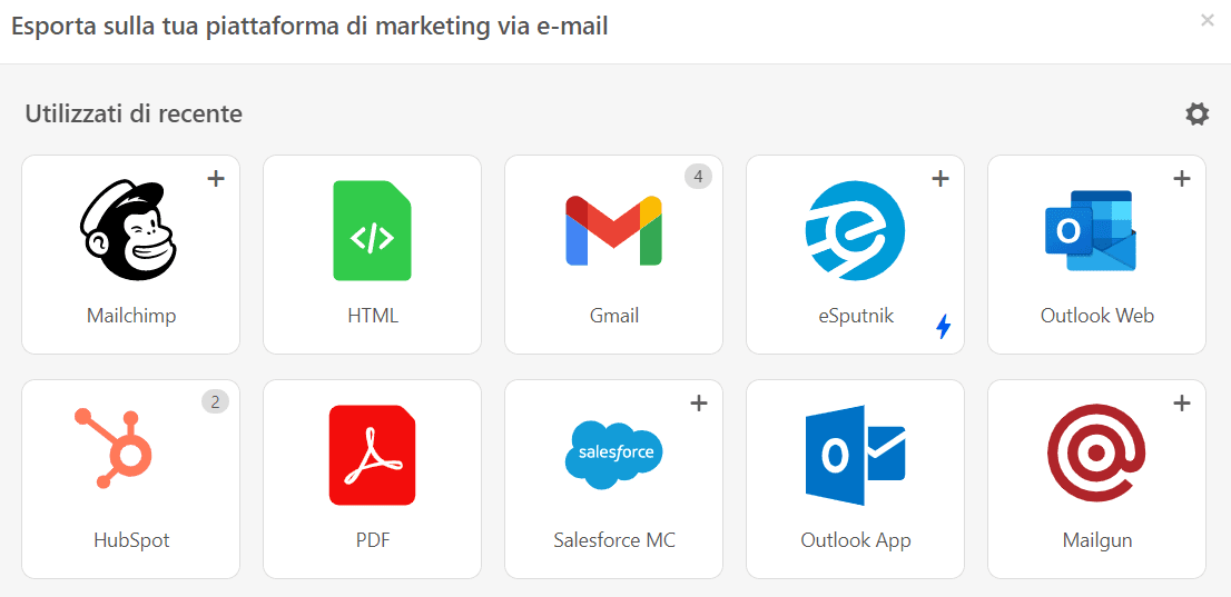 Opzioni di esportazione usate di recente_Esporta email su Mailchimp