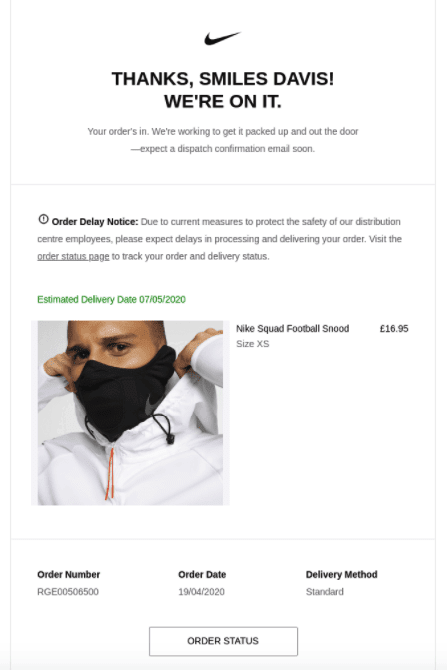 Order Confirmation Email by Nike