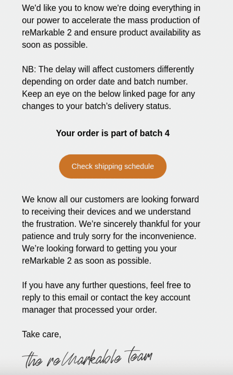 Proactive Communication About the Delayed Shipment Order