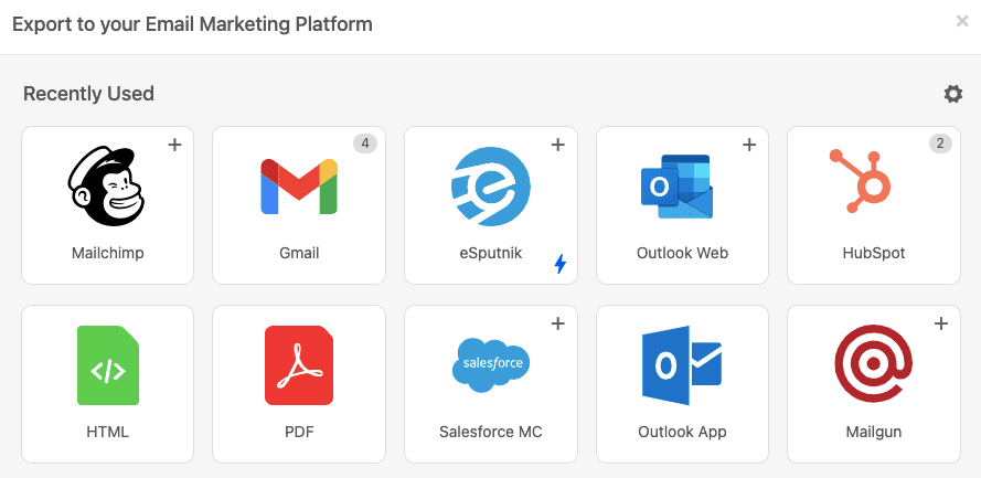 Recently Used Exporting Options_Export Emails to Mailchimp
