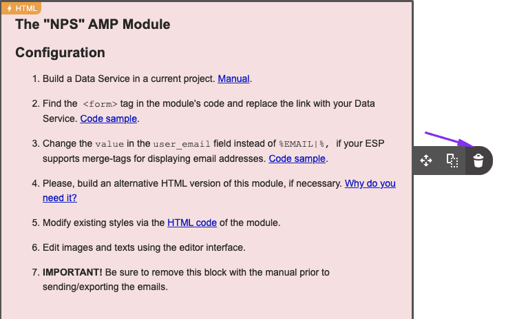 Removing the Use Manual Guide from the Template