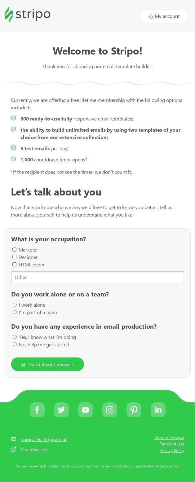 SaaS Welcome Email Example with a Survey Invitation