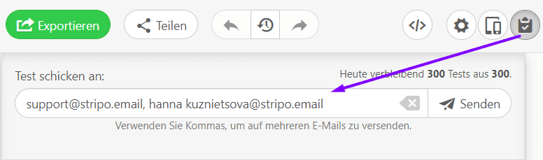 Senden von Test-E-Mails_Export nach Mailchimp