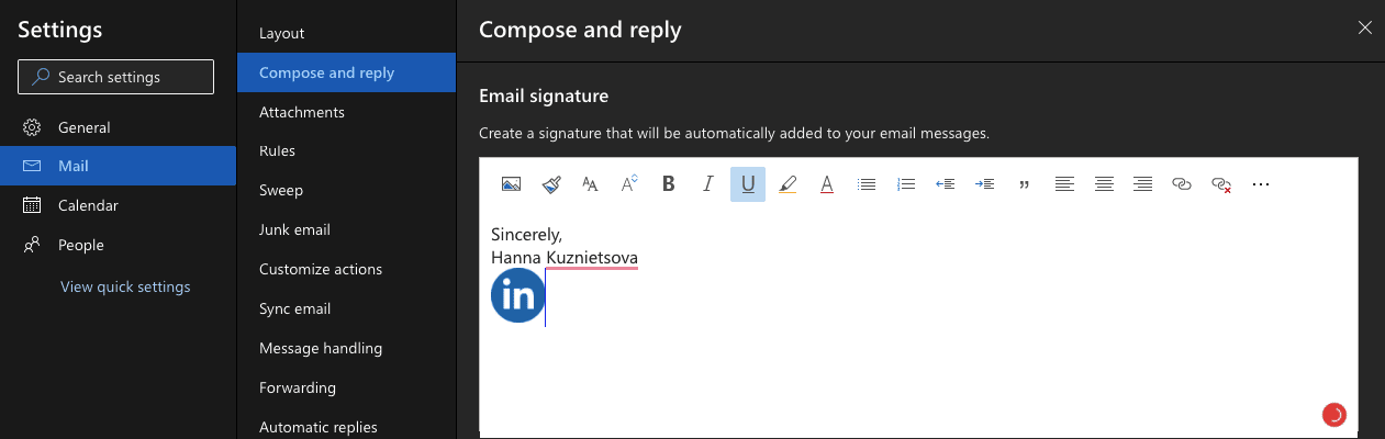 how to add social media links to email signature outlook office 365