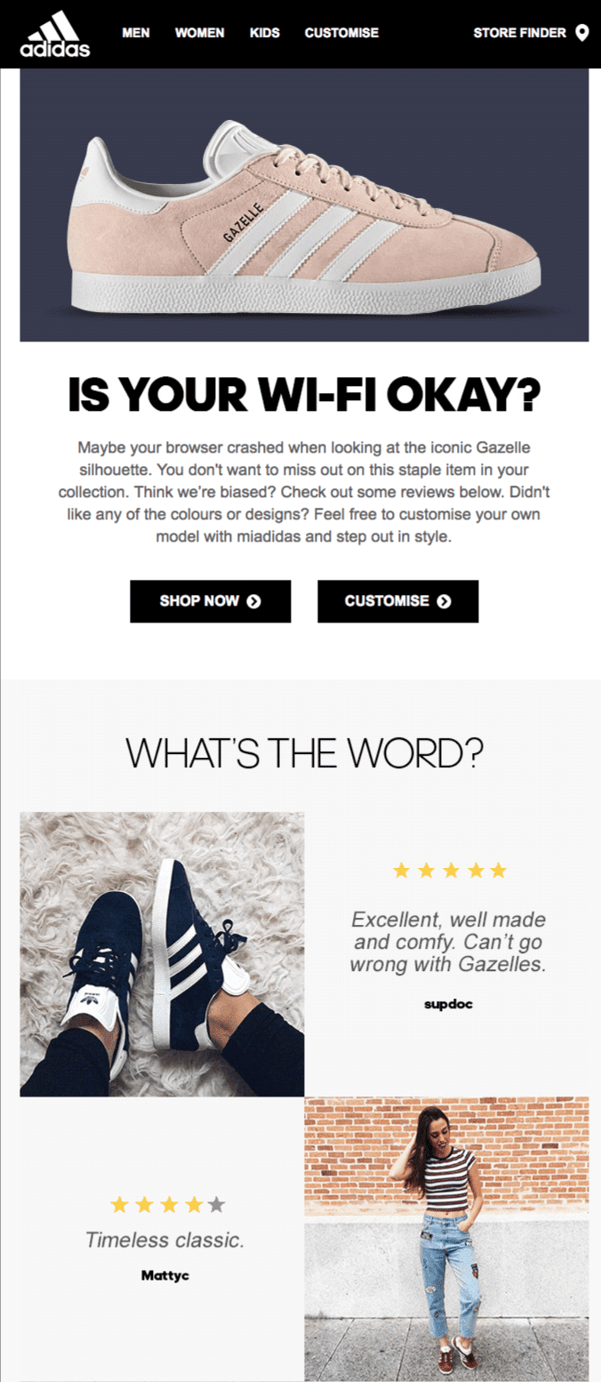 Social Proof in Abandoned Cart Emails by Adidas