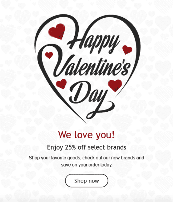 Valentinstag Newsletter Vorlage mit einem speziellen Rabatt
