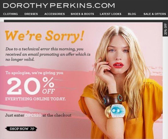 Лист з вибаченнями від Dorothy Perkins _ Stripo 