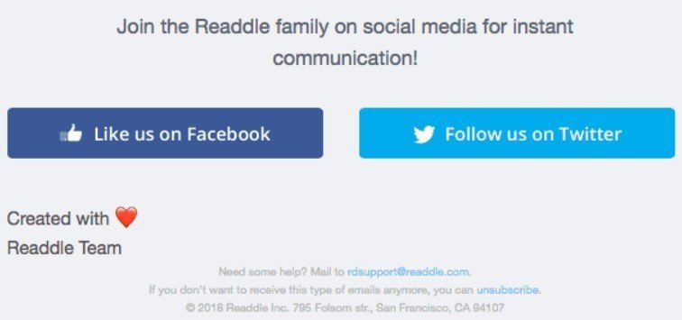 Stripo Footer Readdle como nosotros en Facebook