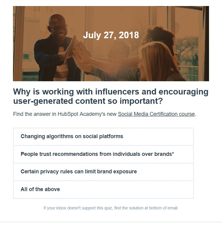 Gamification_Quizzes in Emails_Example by HubSpot