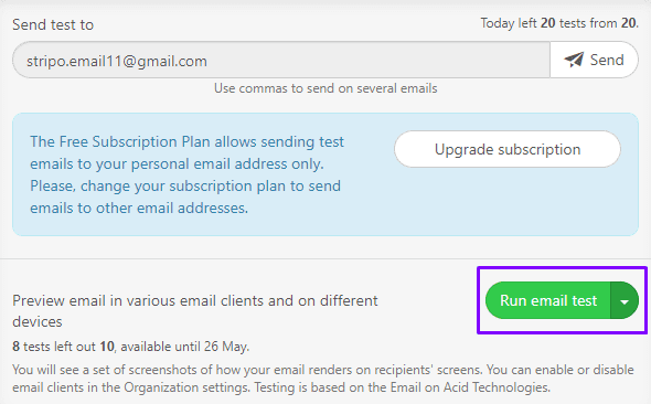 Stripo Testing Emails the Run Email Test Button