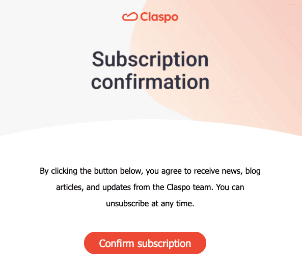 Письмо-подтверджение подписки от Claspo