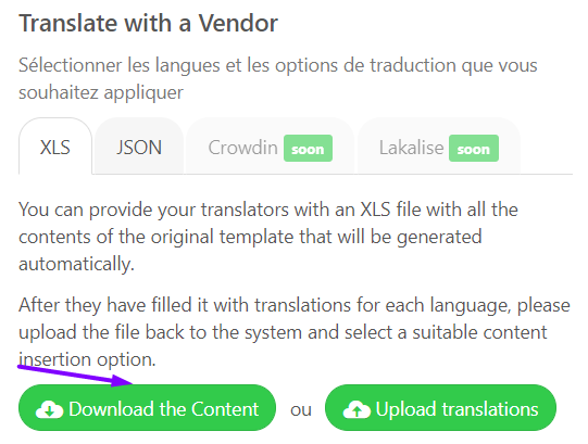 Téléchargement de fichiers pour les traductions
