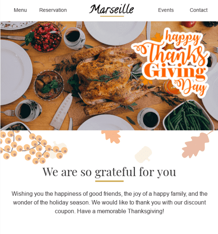 Modèle de marketing par e-mail de Thankgiving par Stripo