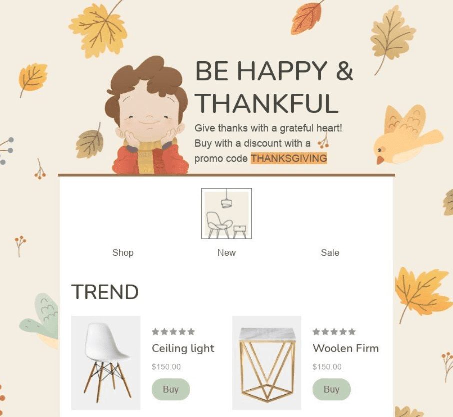 Email design ideas for Thanksgiving Day newsletters Stripo email