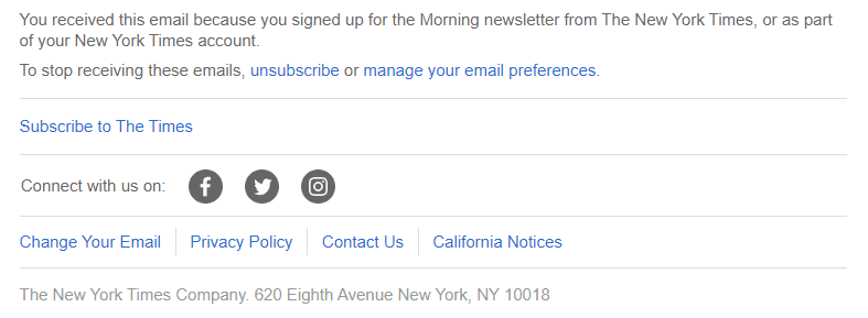 Cancelar assinatura de e-mails _ Exemplo do New York Times