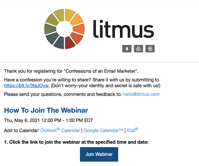 Follow up email Webinar Confirmation Email