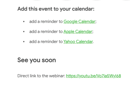 Webinar Reminder Email Adding the Add to Calendar Link