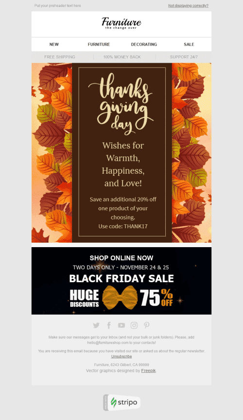 Plantilla de correo electrónico "La magnificencia del otoño" de Día de Acción de Gracias para la industria de Muebles, interior y bricolajeVista de escritorio
