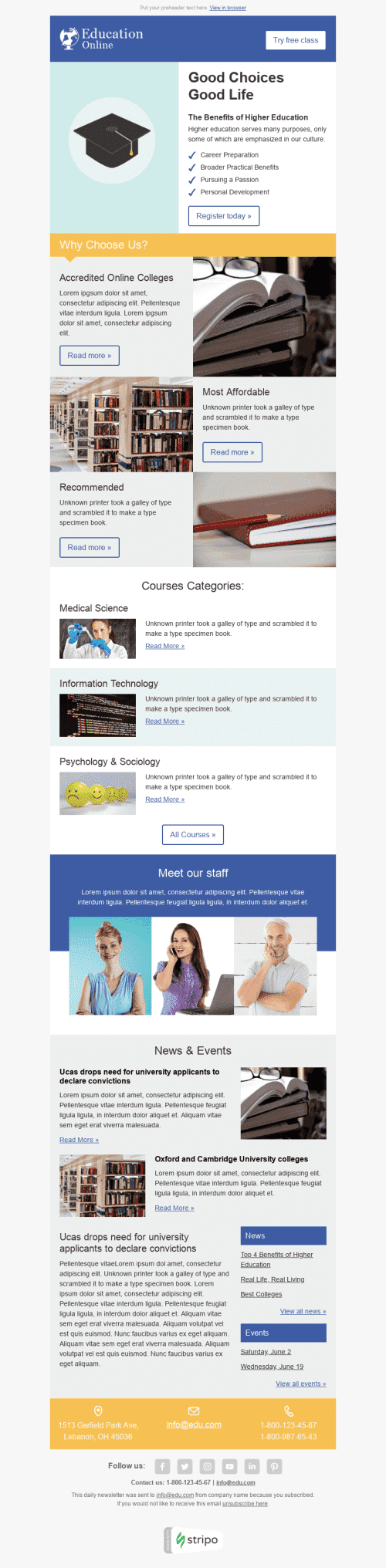 Promo Email Template "Good Choices" for Education industry mobile view