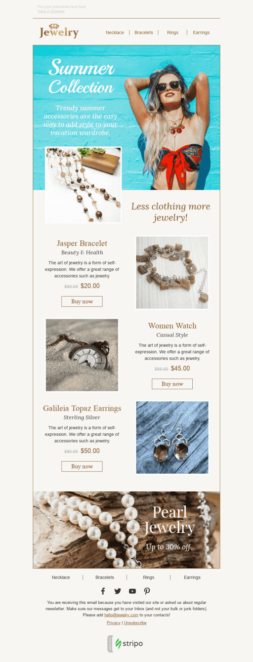 New Collection Email Template "Stylish Summer" for Jewelry industrydesktop view