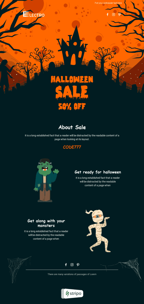 Halloween Email Template «Scary Discounts» for Gadgets industrydesktop view