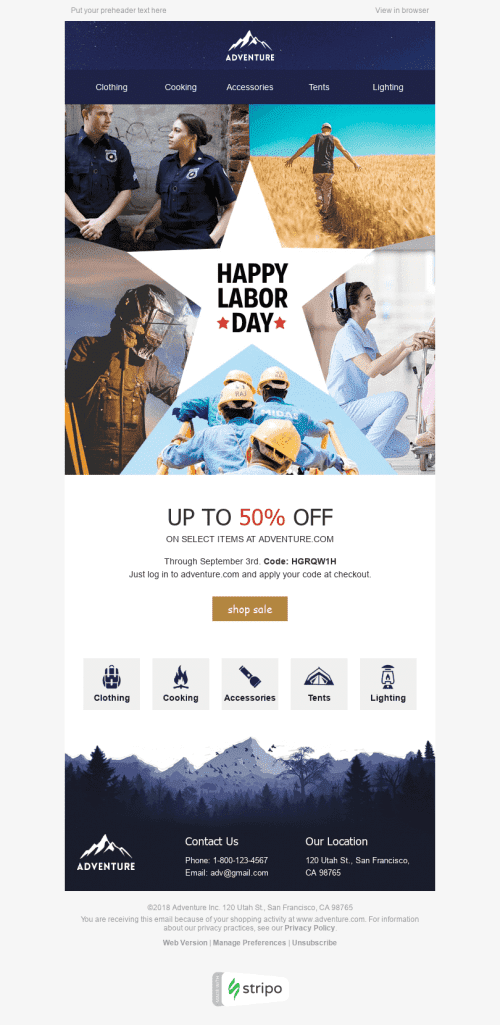 Labor Day Email Template "Unity" for Tourism industry mobile view