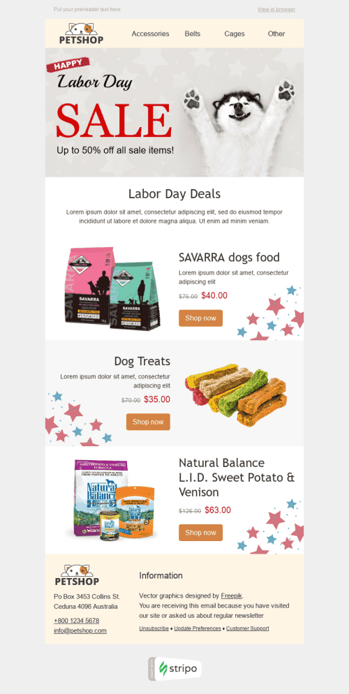 Labor Day Email Template "Big Sale" for Pets industry mobile view
